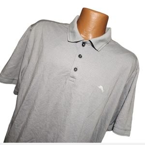 Tommy Bahama Grey Stripped Polo Shirt Size XL, Pre-owned